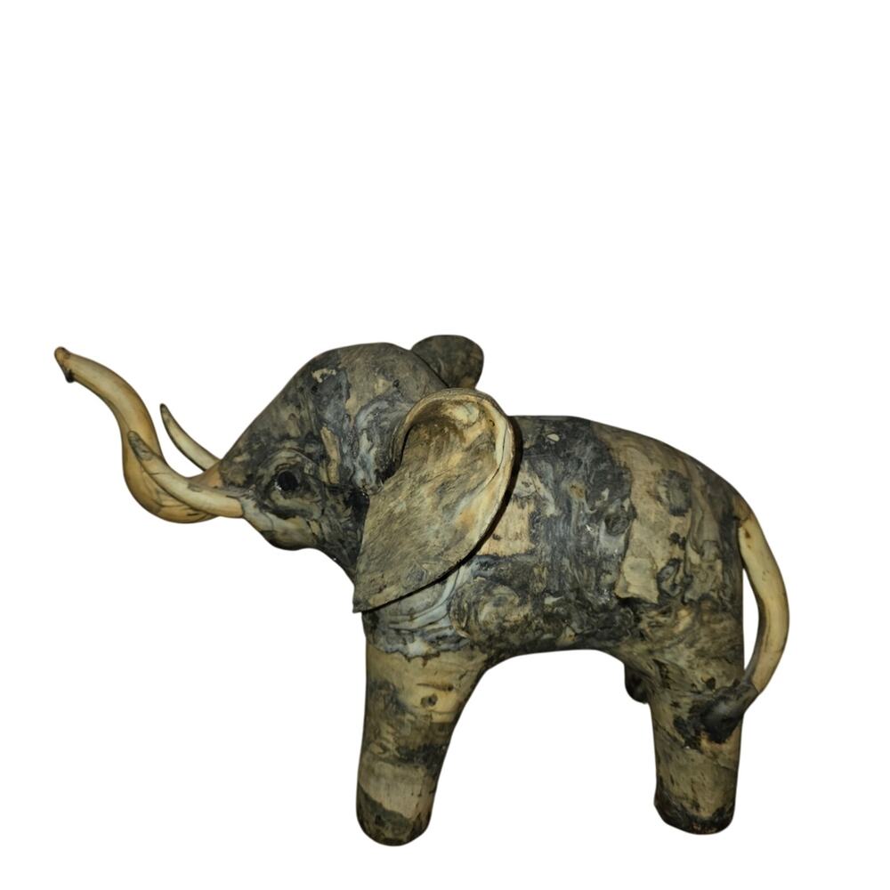 Vtg 70s Crushed Compressed Shell Elephant Sculpture 9" Trunk Up Elegant Unique